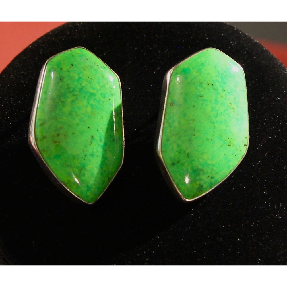 Jay King DTR Sterling Silver  Green Turquoise Bezel Set Earrings VTG.  (A4)